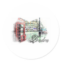 London Colored Sketch Round Stickers