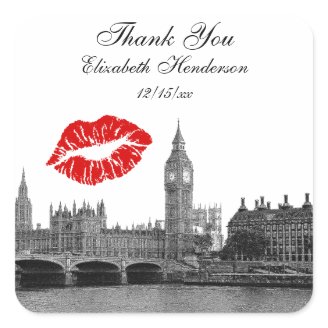 London England Skyline Kiss #1 BW Favor Tag Sticker