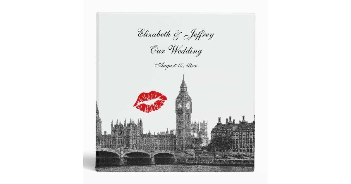 London England Skyline Kiss #1 BW Wedding Binder Zazzle