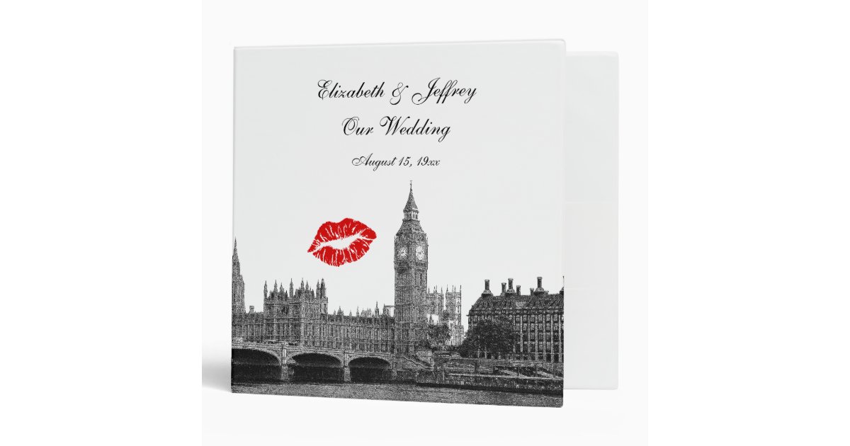 London England Skyline Kiss #1 BW Wedding Binder Zazzle