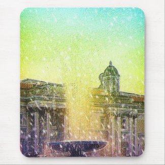 London Fountain Blue Yellow Snow Mouse Pad