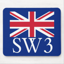 London Postcode SW3 with Union Jack mousepads