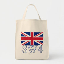 London Postcode SW4 with Union Jack Canvas Bags