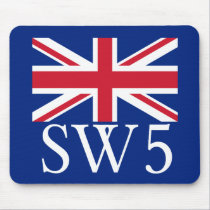 London Postcode SW5 with Union Jack mousepads