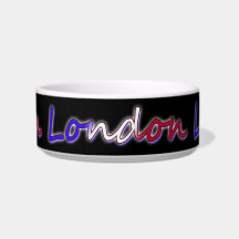 London - Red White and Blue - On Black Pet Bowl