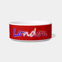 London - Red, White, and Blue - on Red Pet Water Bowl