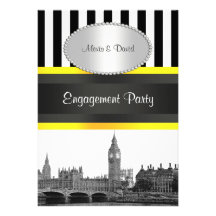 London Skyline BW Blk Wht Strp Ylo P Engagement Personalized Announcements