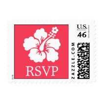 Lone Hibiscus Postage Stamp (RSVP Coral)