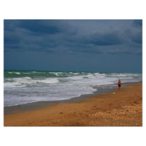 Lone Man Walking on Stormy Beach Flyer Design