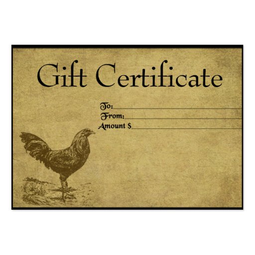 Lone Ol' Rooster- Prim Gift Certificate Cards Business Card Template (front side)
