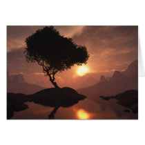 trees, mountains, hills, red, clouds, Card with custom graphic design
