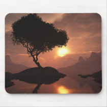 tree, sunset, lakes, Mouse pad with custom graphic design