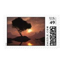 trees, mountains, hills, red, clouds, nature stamps, deserts, Frimærke med brugerdefineret grafisk design