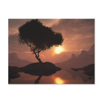trees, mountains, hills, red, clouds, Postcard with custom graphic design