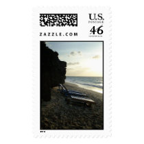 lonely chairs at sunset postage