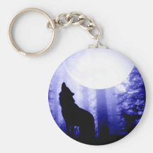 Lonely Wolf Howling at Moon Key Chain
