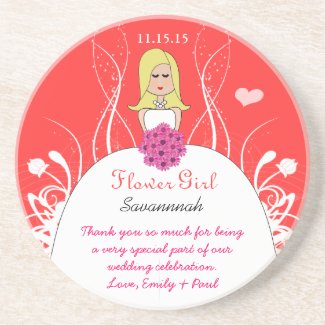 Long Blonde Coral & Pink Flower Girl Gown Coaster coaster