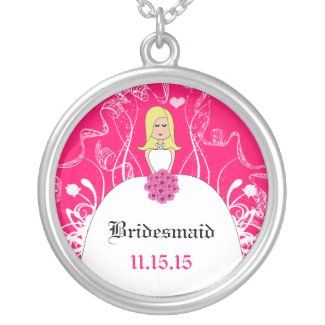 Long Blonde Side Part Fuchsia Bridesmaid Necklace necklace