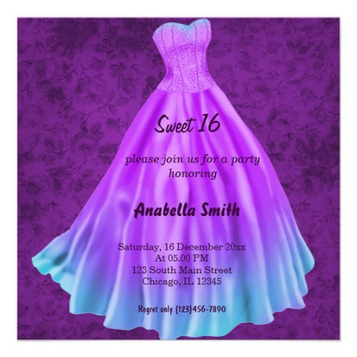 Long dress Sweet 16 (Purple) Personalized Invite