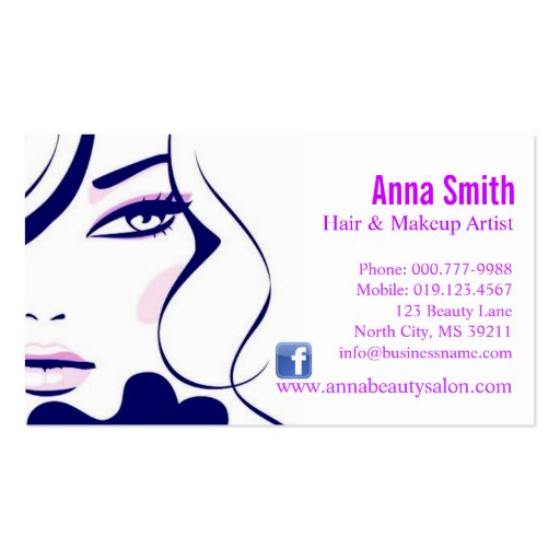 Long Hair Woman Hair Makeup Artist Business Card (back side)