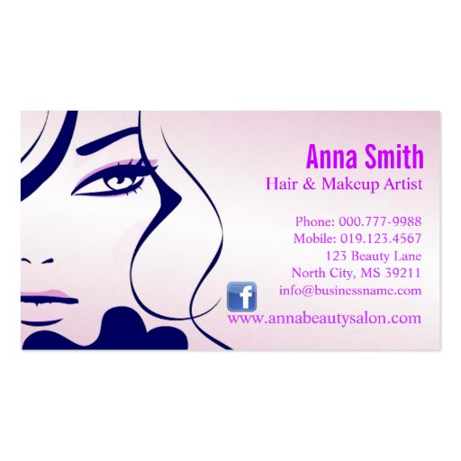 Long Hair Woman Hair Makeup Artist Business Card Templates (back side)