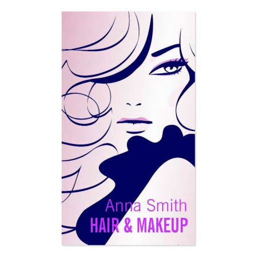 Long Hair Woman Hair Makeup Artist Business Card Templates (front side)