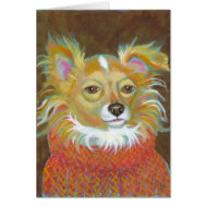 Long haired chiuahua school picture fun dog art card