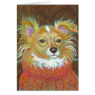 Long haired chiuahua school picture fun dog art cards