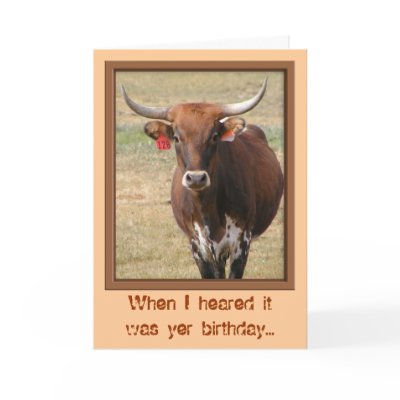 Long-horn Steer Birthday Card by ByTheBecks