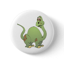 Long Neck Green Dinosaur Cartoon Pinback Buttons
