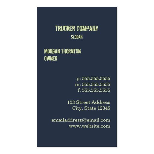 Long Road to the Mountains Trucker Business Card (back side)