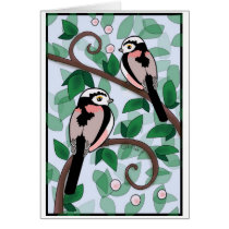 Long Tailed Tits on Snow berries Greeting Cards
