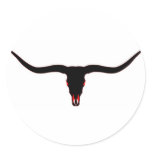 Longhorn Skull Black and Red Round Sticker