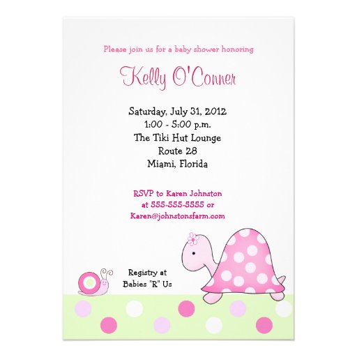 Lonnie's Pink Turtle Baby Shower Invitation