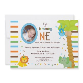 Look Who Is Turning One - Whimsical Animal Theme invitation