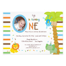 Look Who Is Turning One - Whimsical Animal Theme Custom Invites