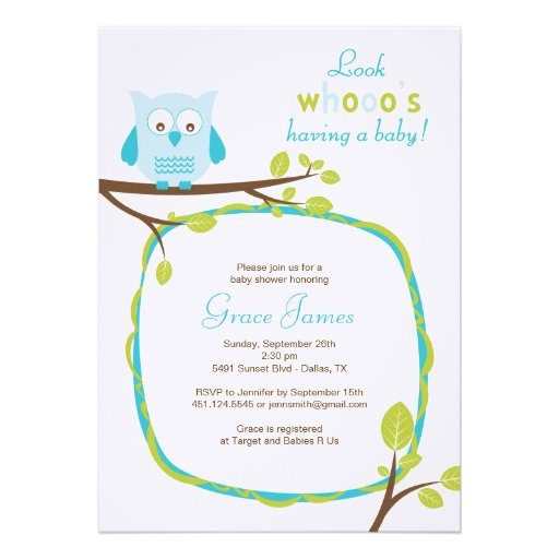 Look whooo's having a baby - Blue owl baby shower Custom Invite