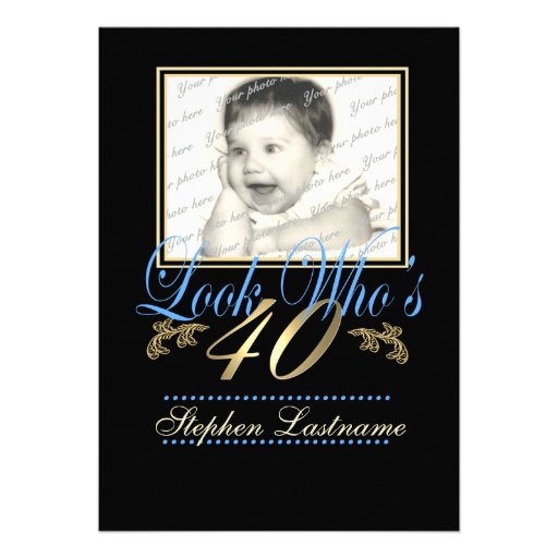 Look Who's 40 Photo Blue Personalized Announcements