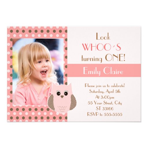 Look Whos Owl Birthday Baby Shower Invitation Pink (front side)