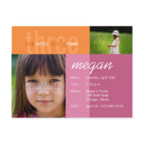 look who's turning three • Birthday Invitation postcards