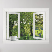 Looking Out on Green - Open Window View with Trees Posters