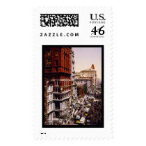 Looking up Broadway in New York City 1900 Stamp