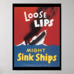 Vintage Loose Lips Sink Ships Wwii Art Poster Zazzle