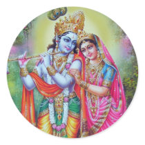 Lord Krishna & Radha Round Stickers