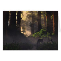 unicorn, forest, lightbeams, morning, nature cards, Kort med brugerdefineret grafisk design