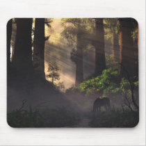 unicorn, forest, lightbeams, morning, desktop wallpaper, Mouse pad with custom graphic design