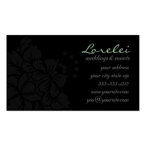 Lorelei Black Damask Flower Chic Business Card (back side)