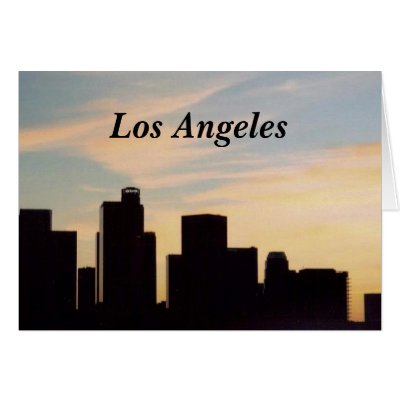 Los Angeles Skyline at dusk card by quetzal323
