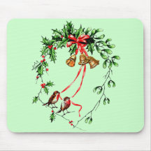 Los *Birds del vintage, Belces y el navidad Holly* Alfombrilla De Ratones