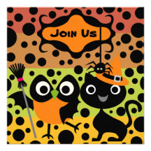 Los búhos, los gatos, y el fiesta de Halloween de  Invitacion Personalizada